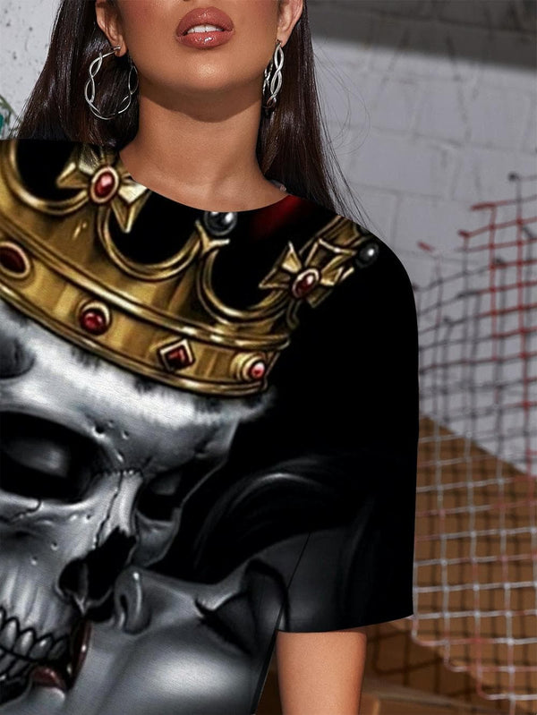 
Skull T-shirt Women Skeleton Punk Rock Crown Summer Hip Hop Tshirt Printed
                