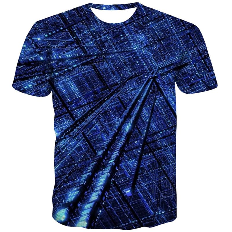 Technology T shirts Men Metal Tshirts Casual Blue Tshirt Printed Short Sleeve