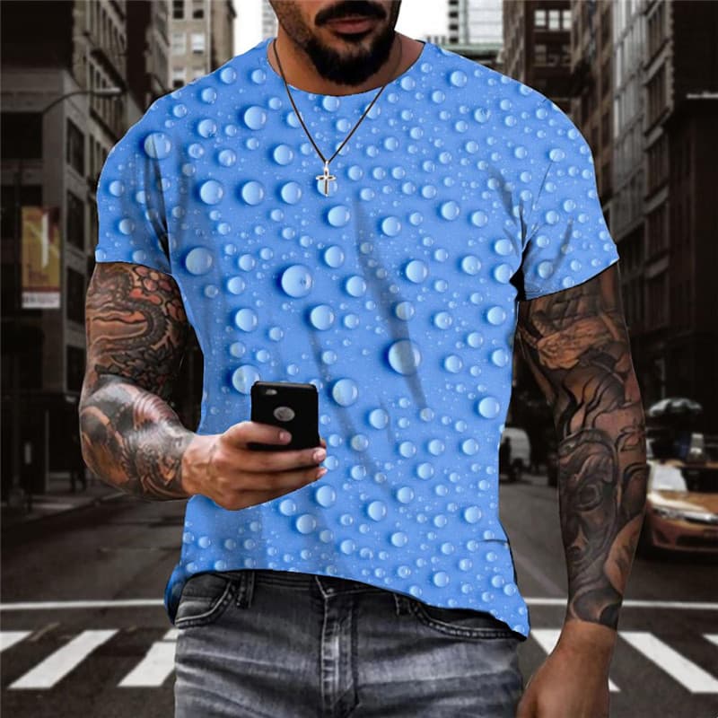 Raindrop T shirt Men Blue T-shirts 3d Novel Tshirts Casual Retro Anime Clothes