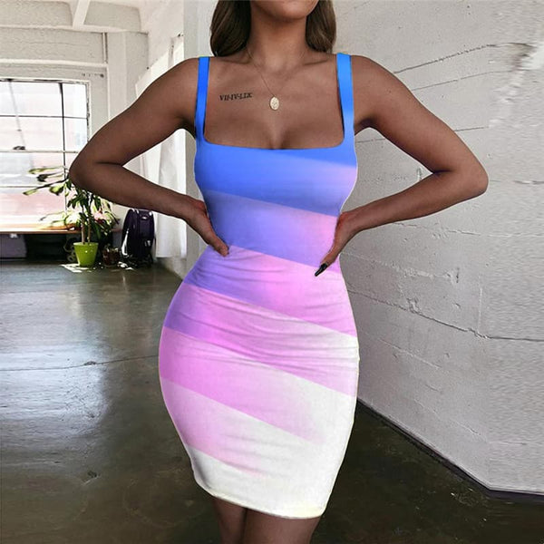 Colorful Dress Women Gradient Ladies Dresses Abstract Sundress Womens Clothing