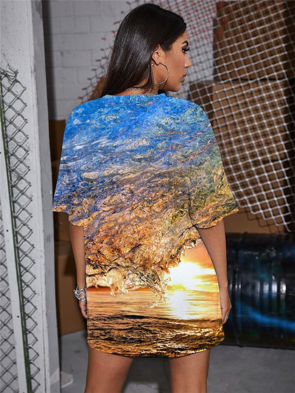 
Waves T Shirt Women Landscape Tshirt Printed Hip Hop Shirt Print Party Punk Rock
                