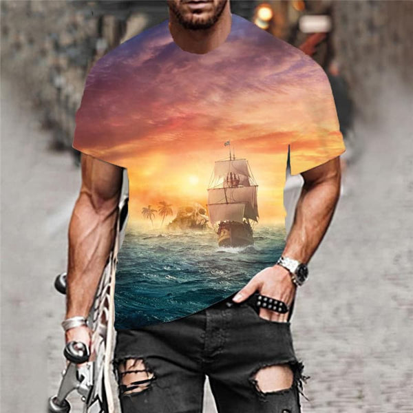 
Skull T shirt Men Sail Tshirt Printed Pirate T-shirts 3d Ocean Anime Clothes
                