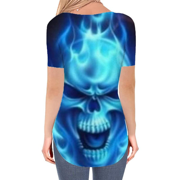 
Skull T Shirt Women Punk T-shirts 3d Blue V-neck Tshirt Flame Tshirts Printed
                