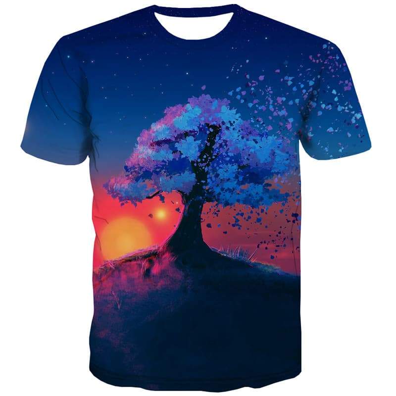 Sunset T shirts Men Tree Tshirt Printed Galaxy Shirt Print Colorful T shirts Funny Harajuku Tshirts Casual - KYKU