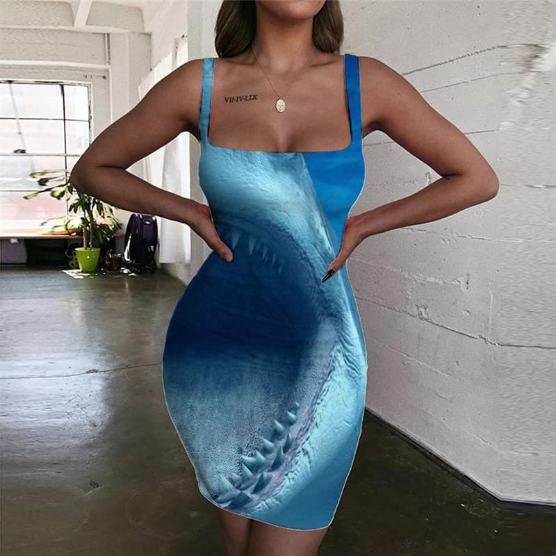 Shark Dress Women Animal 3d Print Blue Vestido Sexy Gothic Sundress Angry Bodycon Dress
