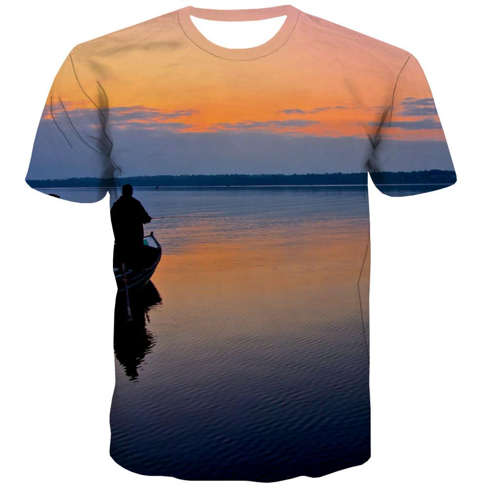 fishing T-shirt Men fish T shirts Funny lake T-shirts Graphic Short Sleeve - KYKU