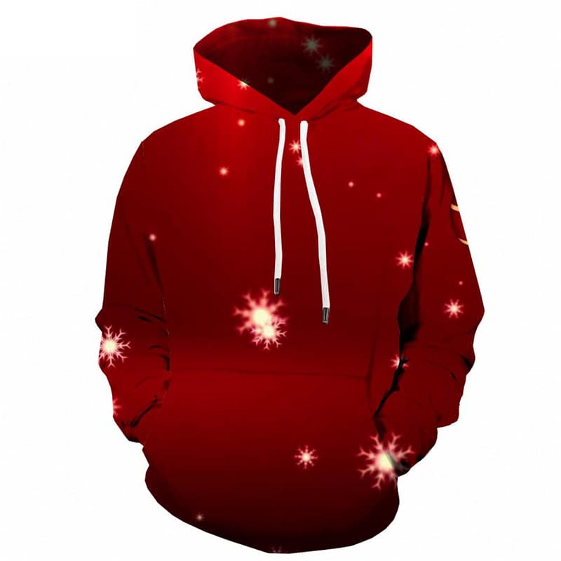 Christmas Sweatshirts men Red Hooded Casual Snowflake 3d Printed New Year Hoody Anime