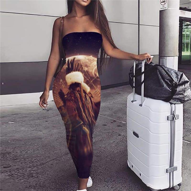 Indios Dress Women Galaxy Bodycon Dress Space sleeveless Womens Clothing Casual - KYKU