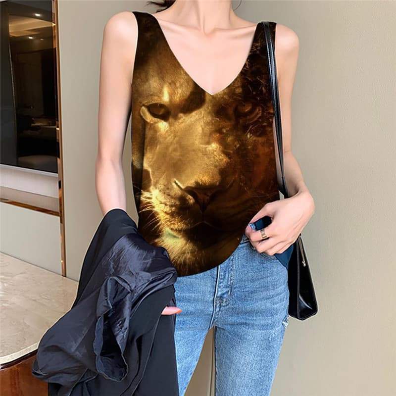 Lion Tank Top Women Animal Anime Clothes Anime Sleeveless 3d Nebula Tank Tops Casual Harajuku Vest Printed - KYKU