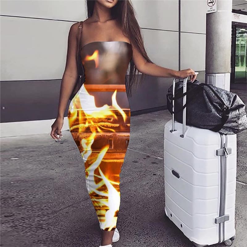 Flame Dress Women Radio Boho Music Party Womens Clothing Casual Sleeveless Tunic