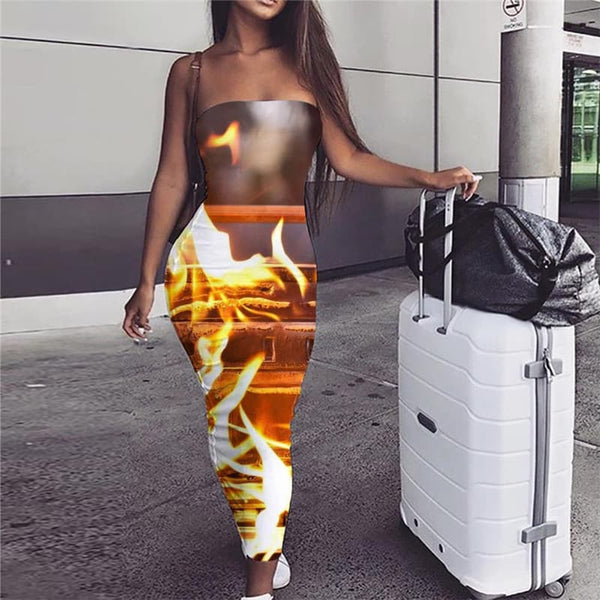 Flame Dress Women Radio Boho Music Party Womens Clothing Casual Sleeveless Tunic