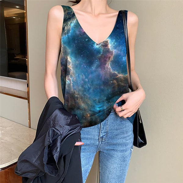 Galaxy Tank Top Women Space Tank Tops Casual Universe Vest Printed