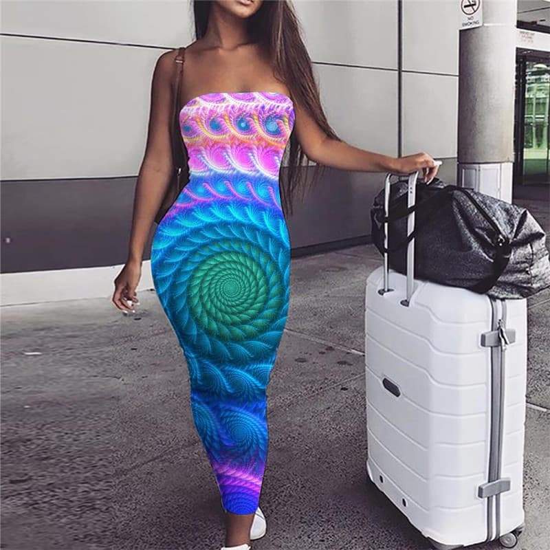 Geometric Dress Women Psychedelic Vestido Sexy Vortex Sundress Color Bodycon Dress - KYKU