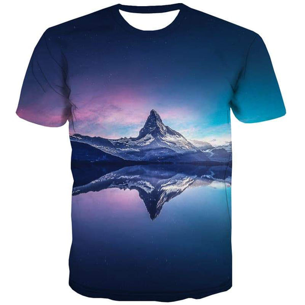 Galaxy T shirts Men Space Shirt Print Mountain Tshirts Cool Landscape T-shirts Graphic Snow Tshirts Casual - KYKU