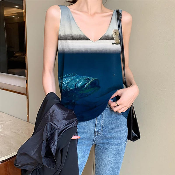 Fish Tank Top Women Animal Tank Tops Casual Funny Funny Top Fisherman Vest Print Fishinger Vest Printed