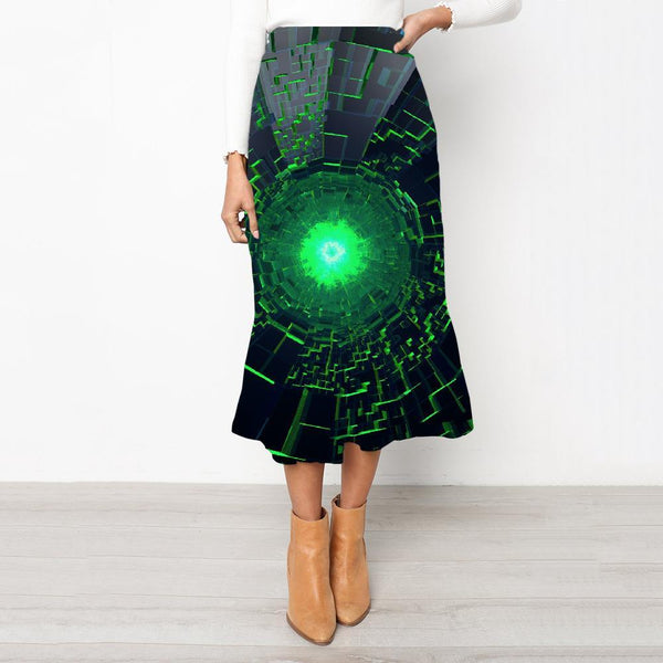 Geometric Skirt Women Psychedelic School skirt Vortex High waist skirts Green Rock Frauen - KYKU