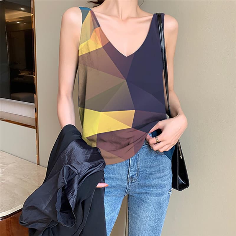 Colorful Tank Top Women Cube Vest Printed Harajuku Vest Print Womens Clothing