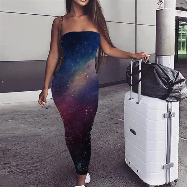 Galaxy Dress Women Space 3d Print Universe Sundress Nebula Vestido Sexy Novel Ladies Dresses