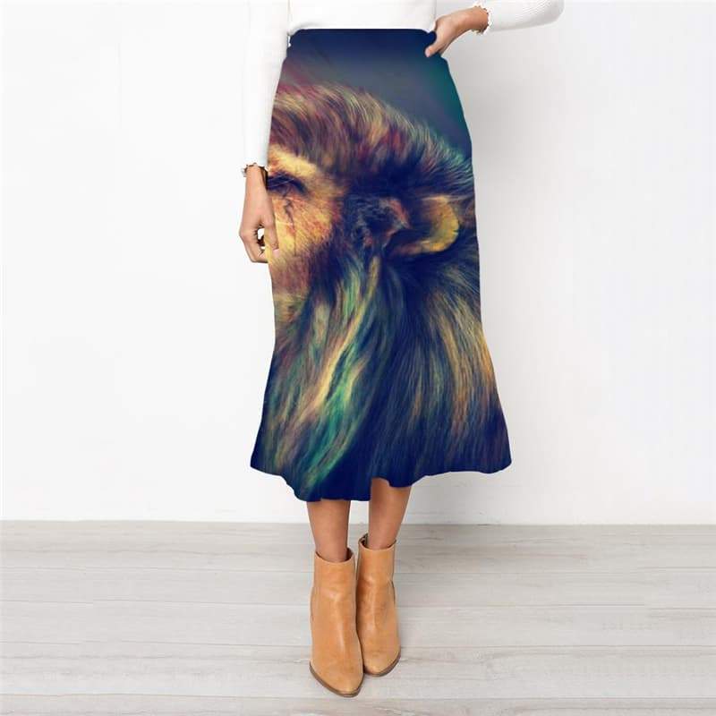 Lion Skirts Women Animal Rock Frauen Anime School skirt Colorful High waist skirts Graffiti Skirt Ladies - KYKU