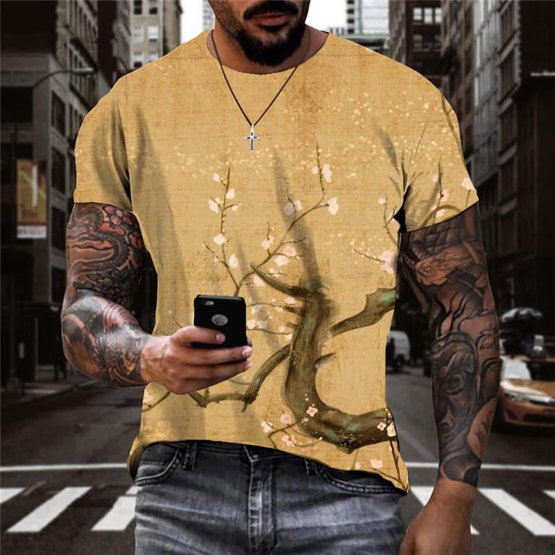 Cherry Blossoms T-shirt Men Romantic Shirt Print Love Funny T shirts Painting Tshirts Casual