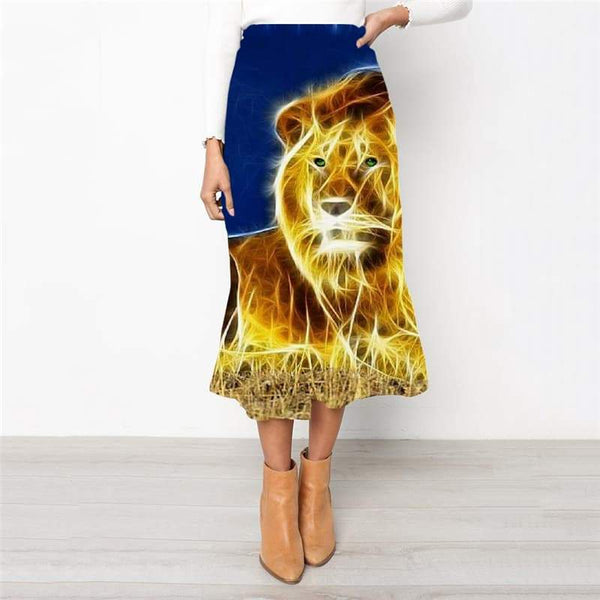Lion Skirts Women Animal Skirt Ladies Anime High waist skirts Harajuku School skirt Lightning Rock Frauen - KYKU