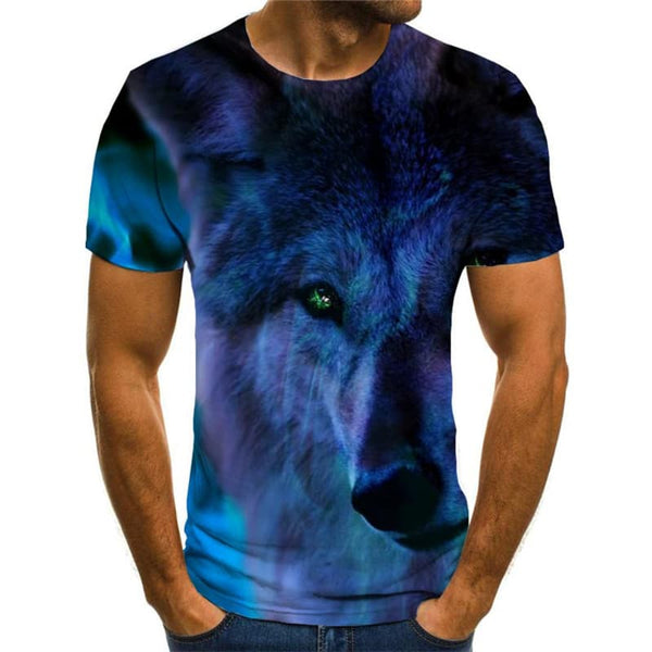 
Wolf T shirt Men Animal Anime Clothes Flame Shirt Print Blue Tshirt Printed
                