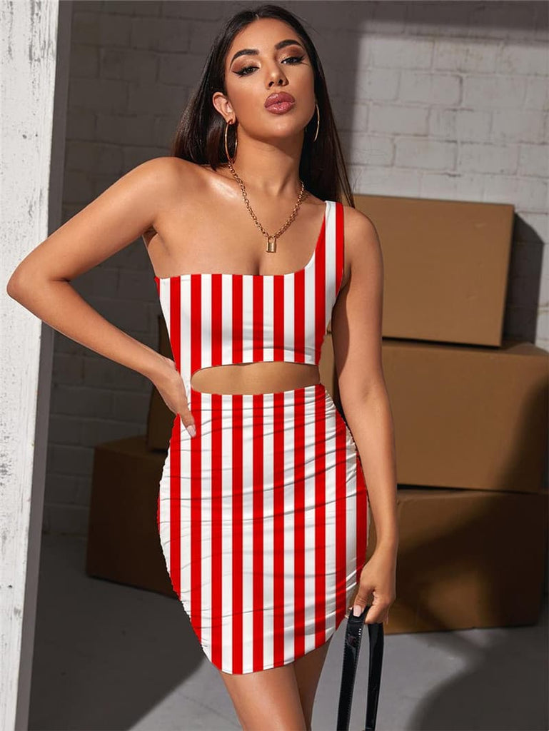 Stripe Dress Women Abstract Halter Sleeveless Harajuku 3d Print Womens Clothing