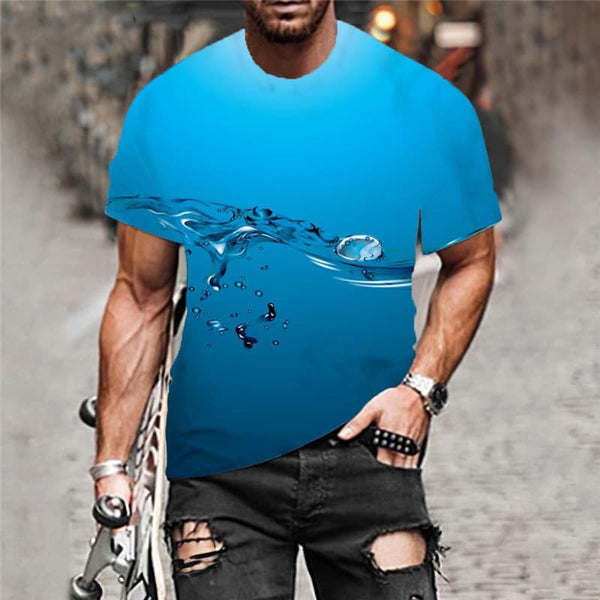 
Water Droplets T shirt Men Blue Shirt Print Harajuku Funny T shirts Novel Anime Clothes
                