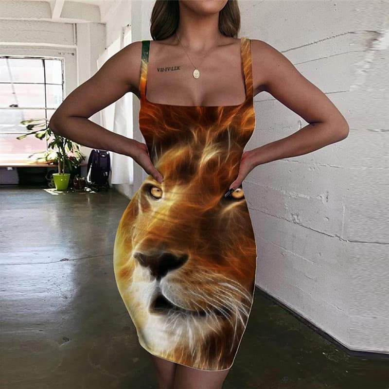 Lion Dresses Women Animal Vestido Sexy Anime Halter Sleeveless Galaxy Ladies Dresses Harajuku Bodycon Dress - KYKU