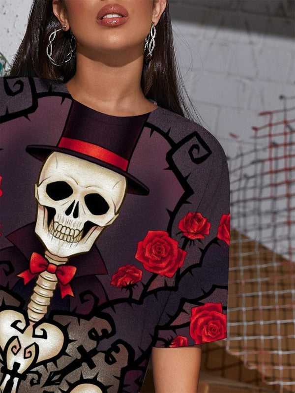 
Skull T Shirt Women Skeleton Tshirt Printed Flower Summer Hip Hop Funny T shirts
                