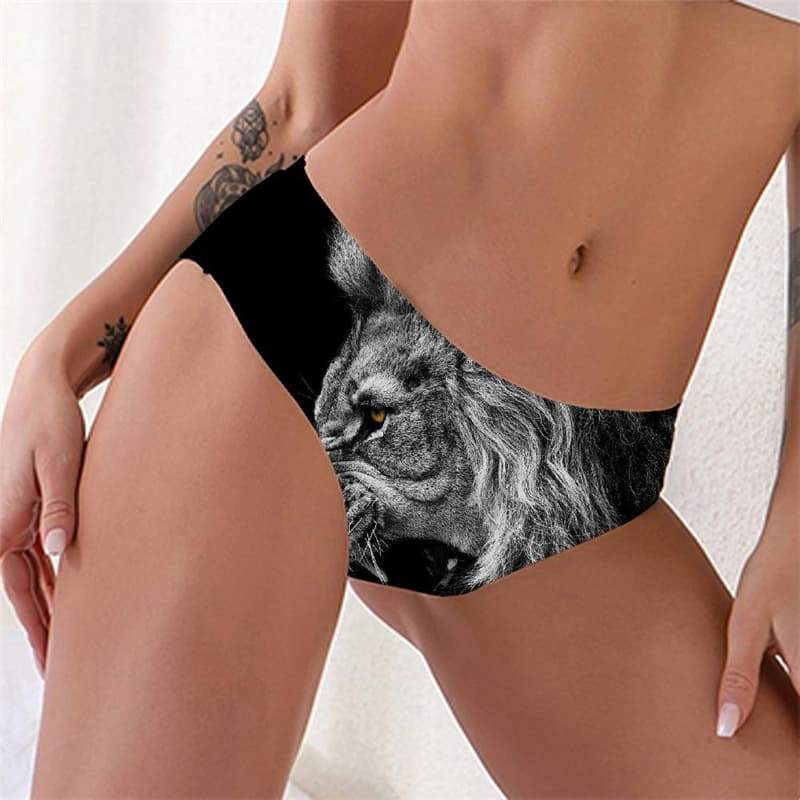 Lion Panties Women Animal Pantys Anime Tanga Ferocious Seamless Black Knickers - KYKU