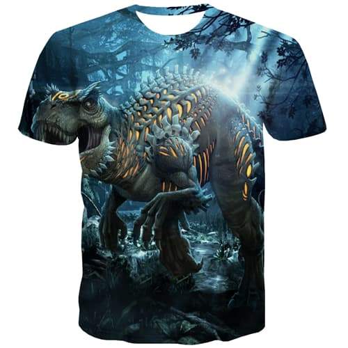 Dinosaur T shirts Men Animal Shirt Print Skeleton Tshirts Casual Metal T-shirts Graphic Forest Tshirts Cool - KYKU