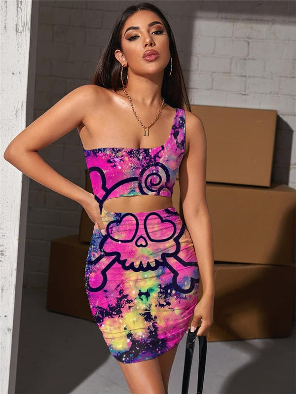 Skull Dresses Women Skeleton Bodycon Dress Kawaii 3d Print Colorful Hollow out Dresses Graffiti Vestido Sexy