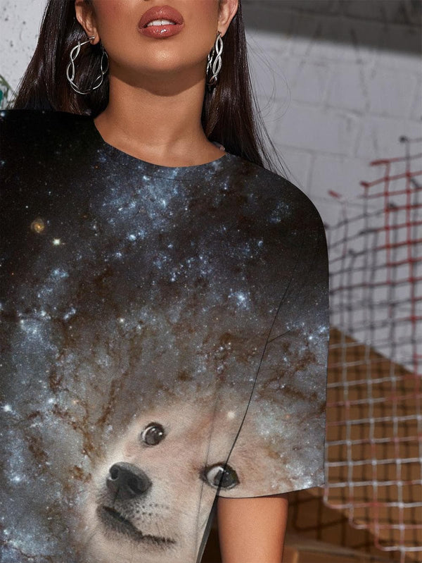 
Dog T-shirt Women Animal Punk Rock Galaxy Gothic Harajuku Tshirt Printed
                
