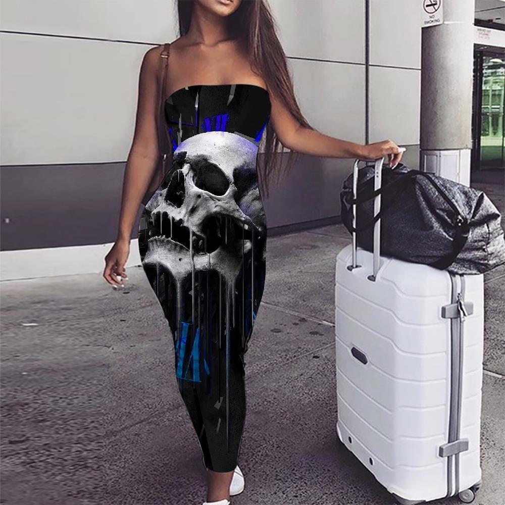 Skull Dress Women Punk Sundress Blue Ladies Dresses Devil 3d Print - KYKU