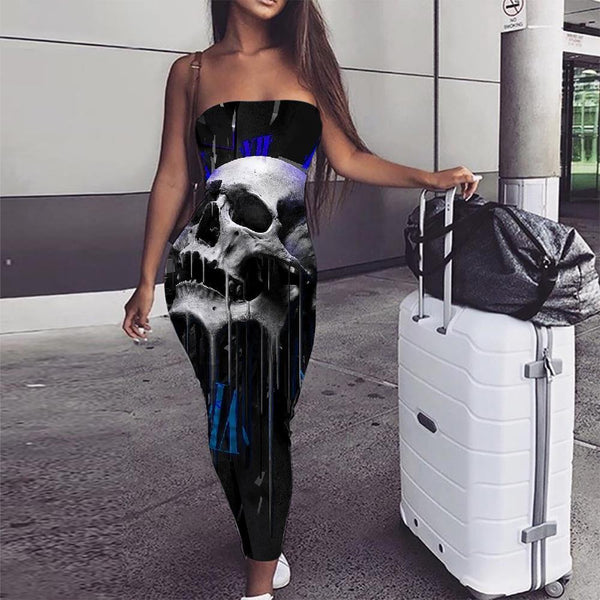 Skull Dress Women Punk Sundress Blue Ladies Dresses Devil 3d Print - KYKU
