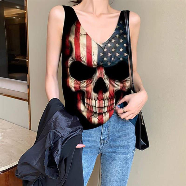 
Skull Tank Top Women Punk Vest Print United States Tank Tops Casual Usa Vest Printed America Funny Top - KYKU
                