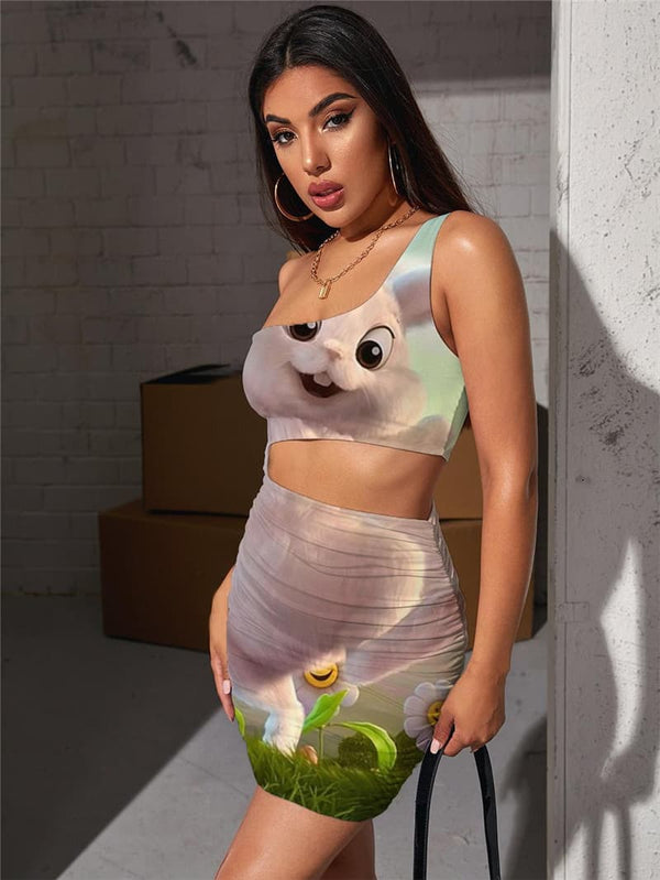 
Animal Dresses Women Rabbit Halter Sleeveless Flower Vestido Sexy Lovely Bodycon Dress
                