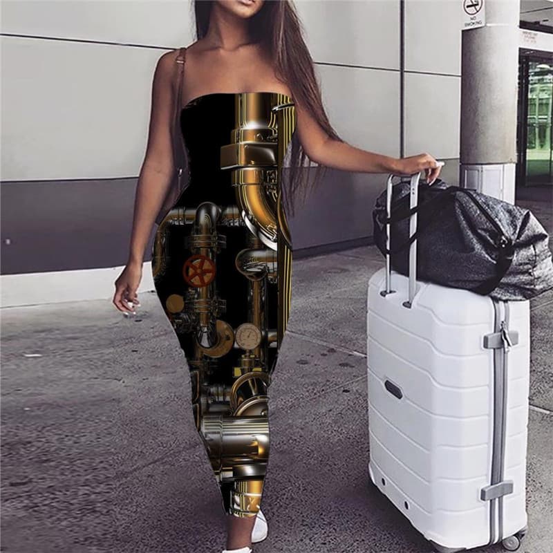 Metal Dress Women Engine Sundress Gear Bodycon Dress Motorcycle sleeveless