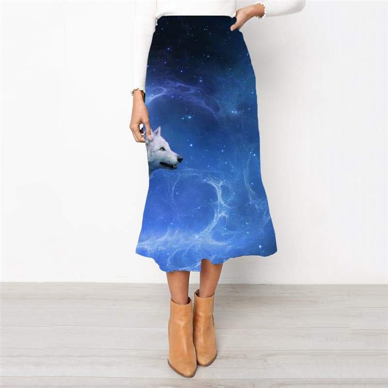 Wolf Skirts Women Animal Rock Frauen Anime High waist skirts Galaxy Skirt Ladies Moon School skirt - KYKU