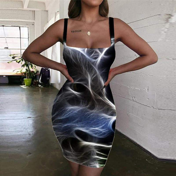 Wolf Dresses Women Animal Vestido Sexy Anime 3d Print Psychedelic Halter Sleeveless Black Ladies Dresses - KYKU