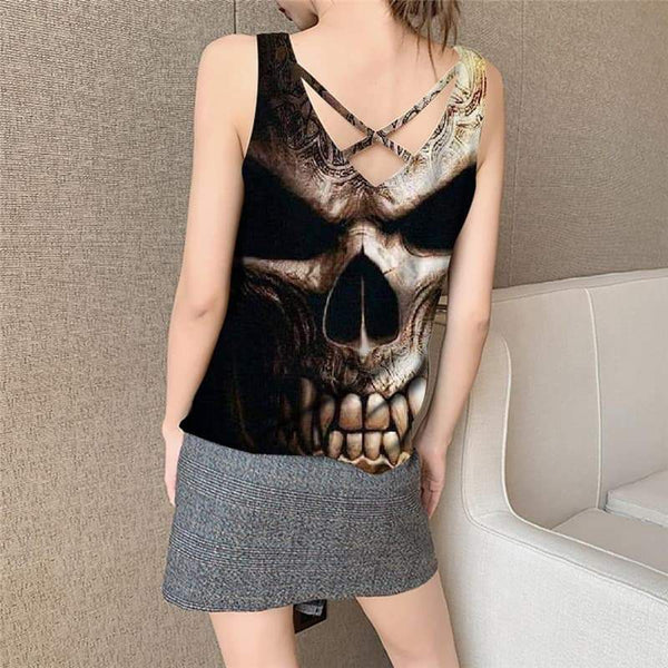 
Skull Tank Top Women Punk Anime Clothes Skull Sleeveless 3d Tattoo Vest Print - KYKU
                