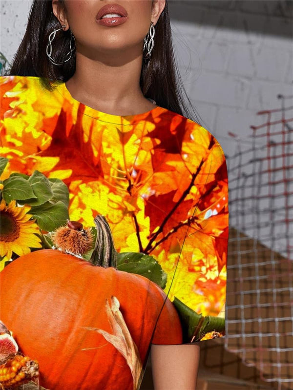 
Pumpkin T-shirt Women Halloween Tshirt Printed Flower Gothic Maple Leaf Funny T shirts
                