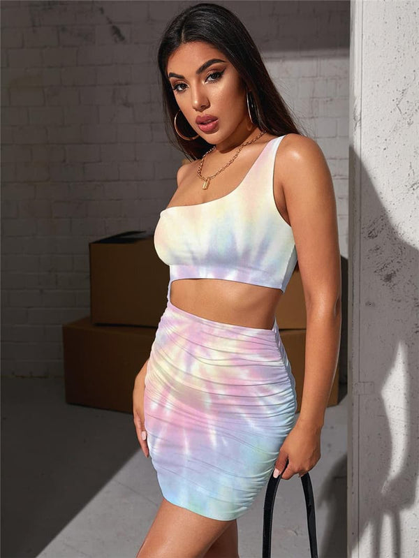 
Tie Dye Dress Women Dizziness Vestido Sexy Colorful 3d Print Art Hollow out Dresses
                