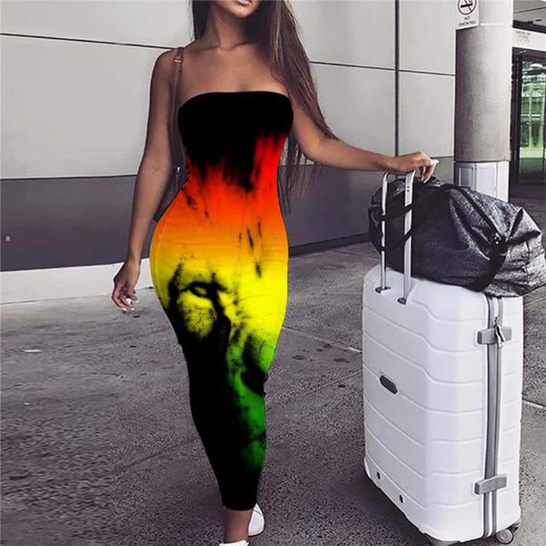 Lion Dress Women Animal 3d Print Anime Bodycon Dress Harajuku Boho Colorful sleeveless - KYKU