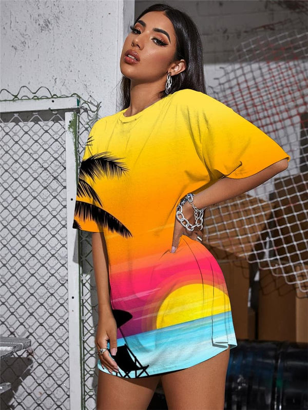 
Hawaii T Shirt Women Coconut Tree Funny T shirts Moon Punk Rock Landscape Shirt Print
                