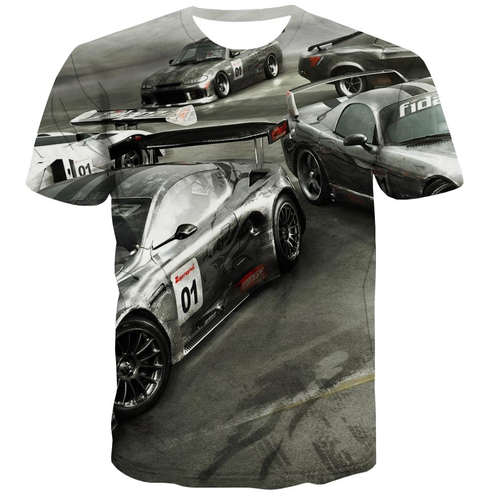 Racing Car T shirts Men Metal Tshirt Printed City T-shirts 3d Gray Tshirts Casual Retro Tshirt Anime