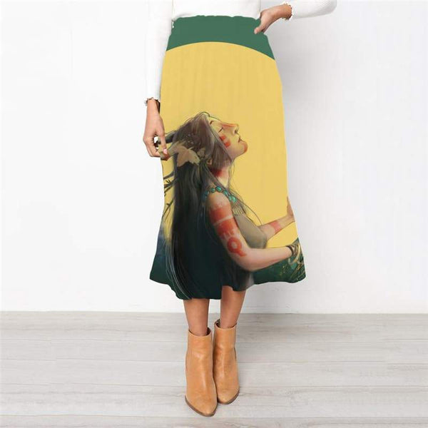 Indios Skirts Women Moon Rock Frauen Painting School skirt Art High waist skirts - KYKU