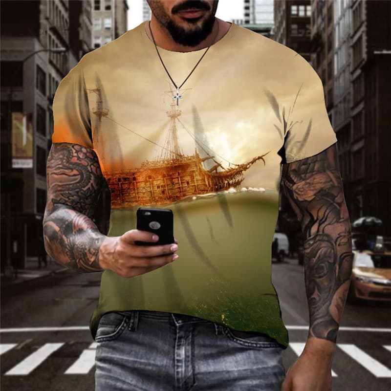 Santa Claus T-shirt Men Sail Funny T shirts Deer Anime Clothes Christmas Shirt Print