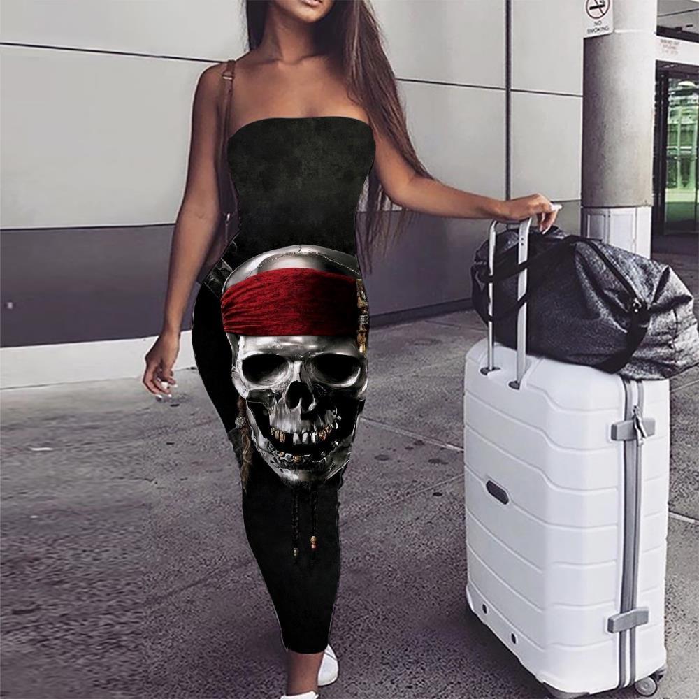 Skull Dress Women Punk sleeveless Pirate Bodycon Dress Knife 3d Print - KYKU